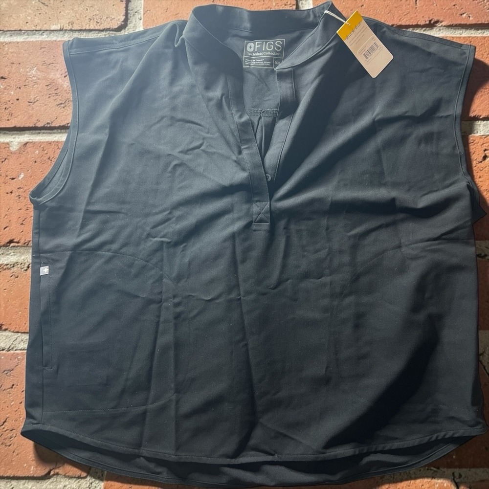FIGS Rafaela Scrub Top Black 2XL Sleeveless Mandarin Collar NWT